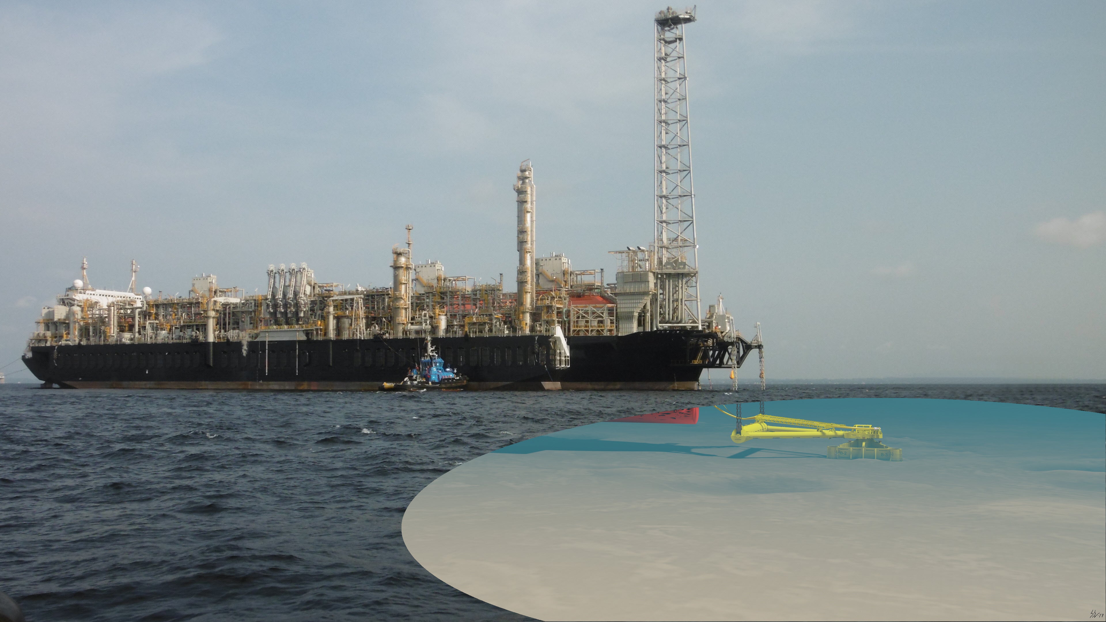 Render of an offshore vessel with a view underwater