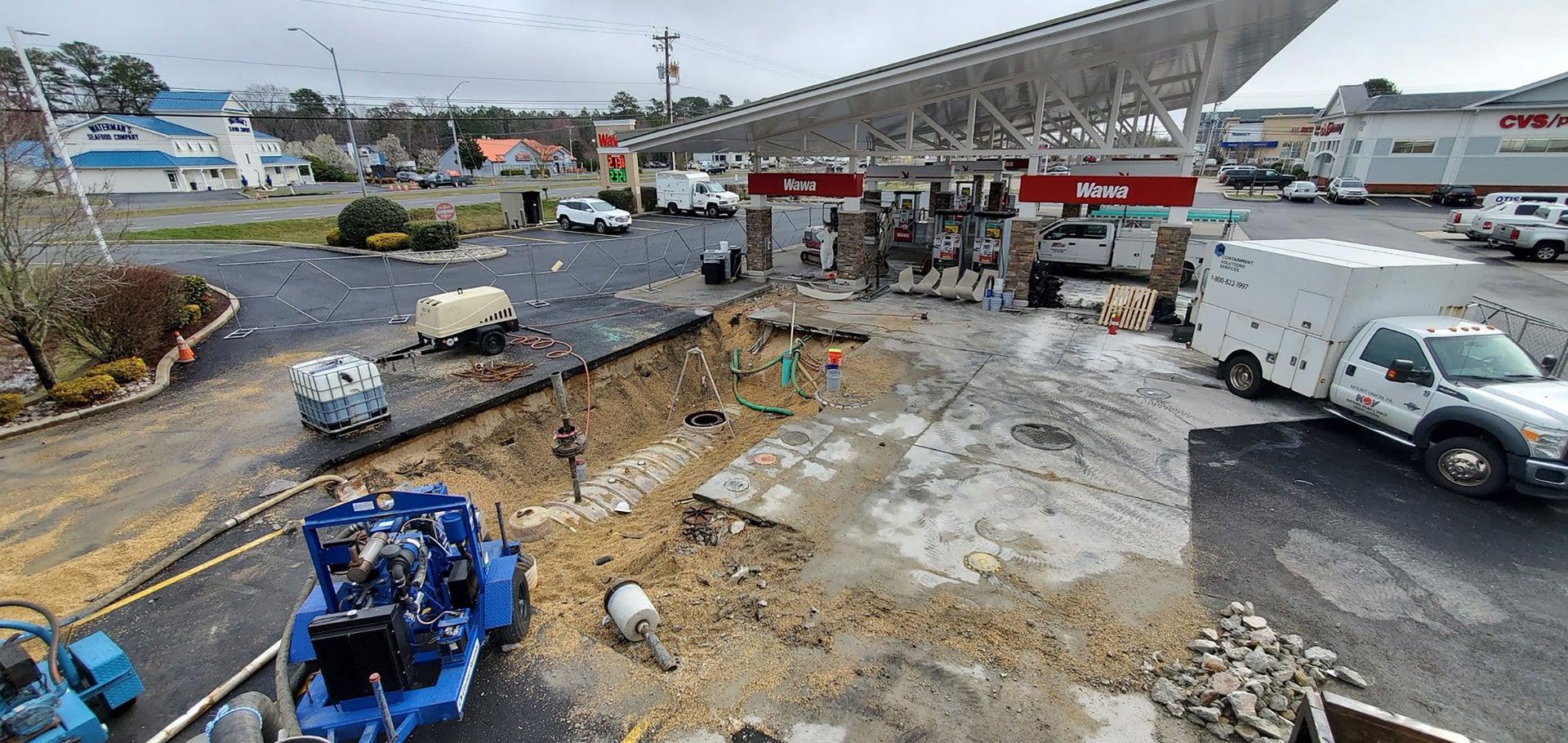 FGS field service repairs and modifications being made next to a gas station 
