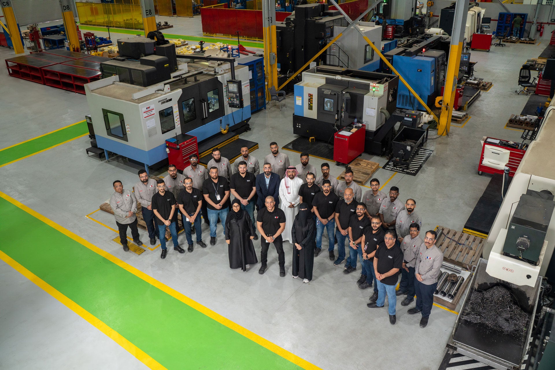 High angled view of the NOV Dammam Chokes Manufacturing Plant team inside the facility