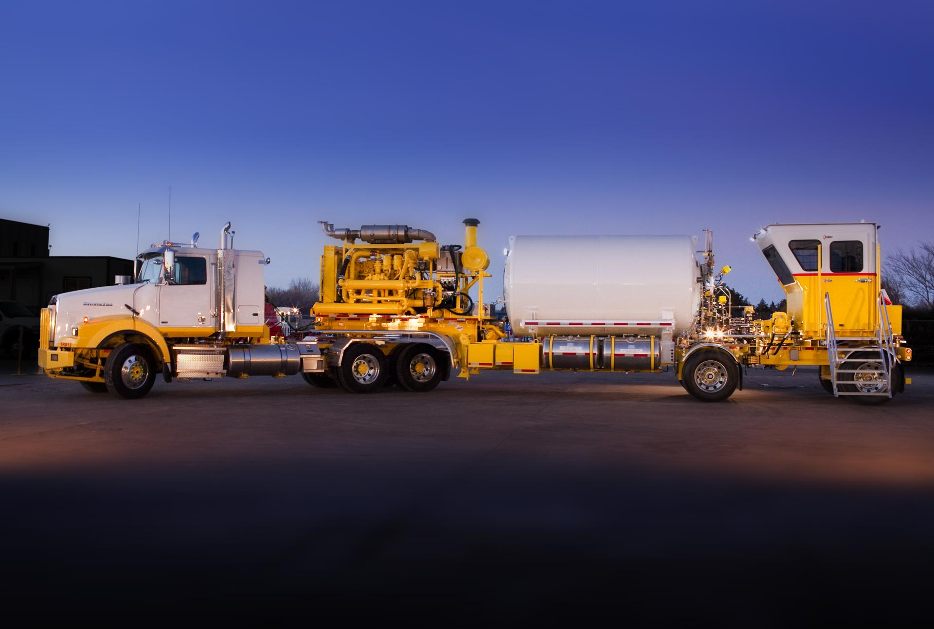 Side view of Trailer-Mounted Nitrogen Unit at dusk