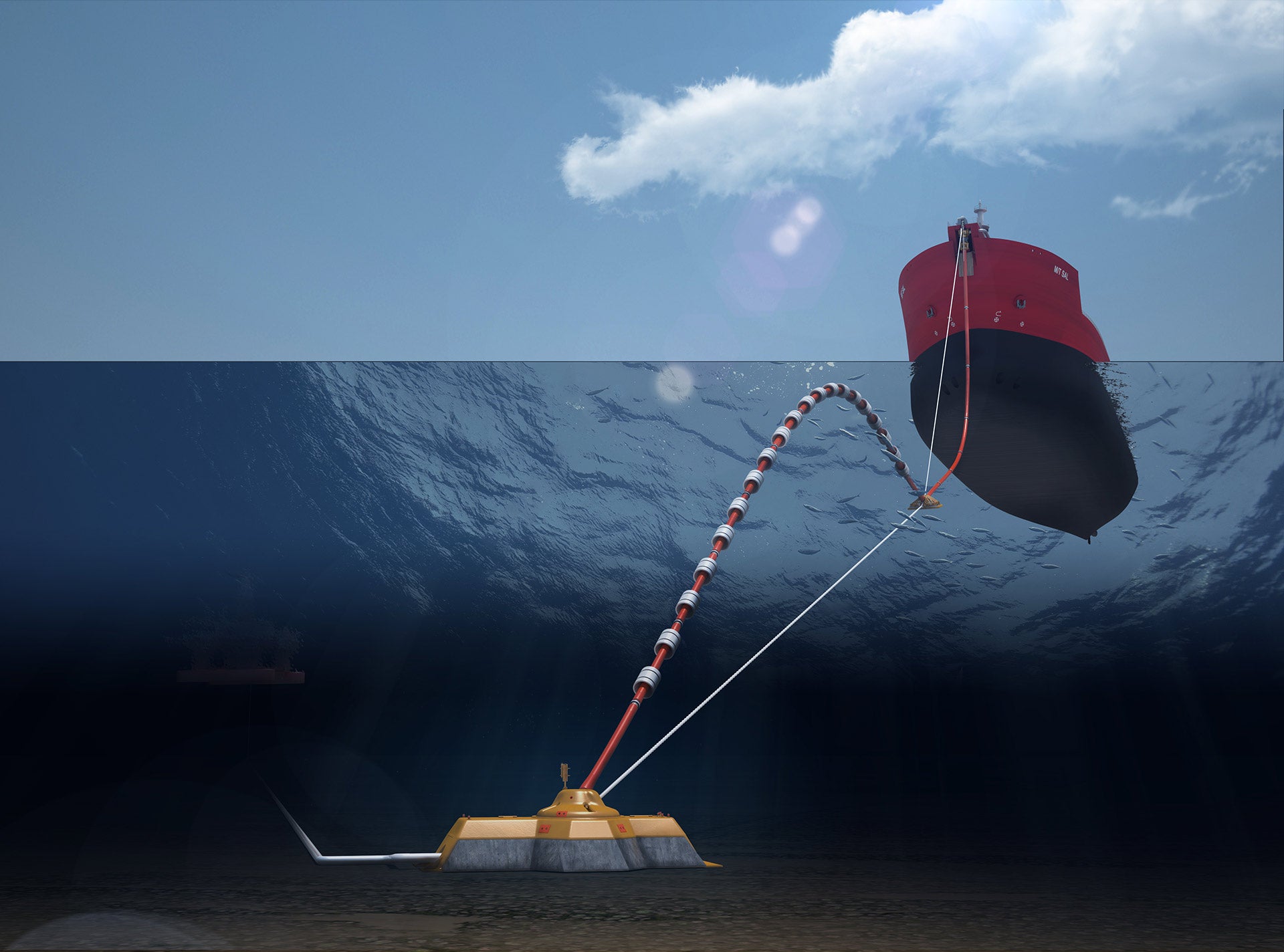 Render of a APL Single Anchor Loading under vessel