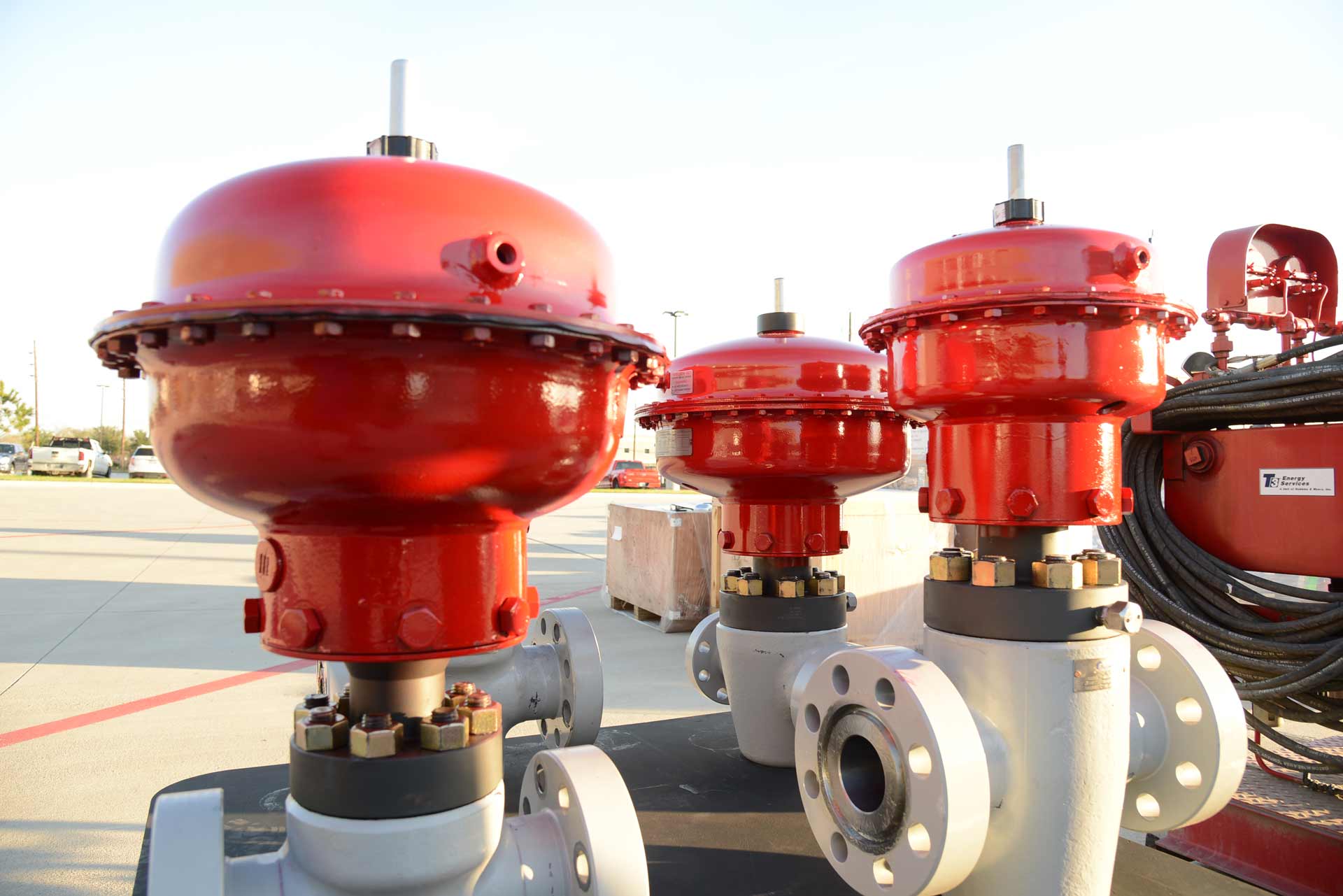 A series of Production Tree Shutdown Valves outside