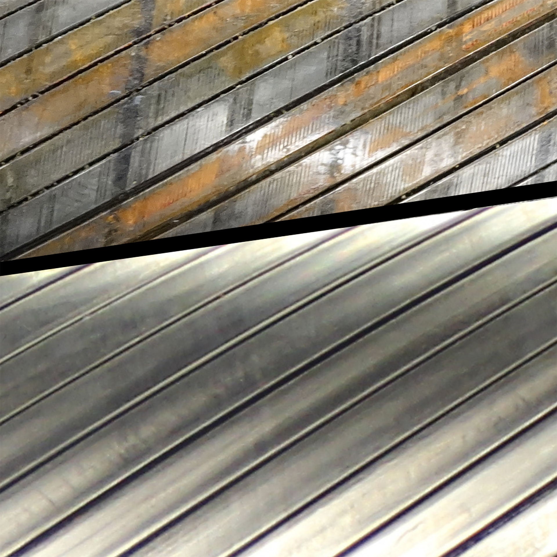 Photo shows carbon steel wires vs. corrosion resistant steel wires in flexible pipes after full-scale corrosion testing.