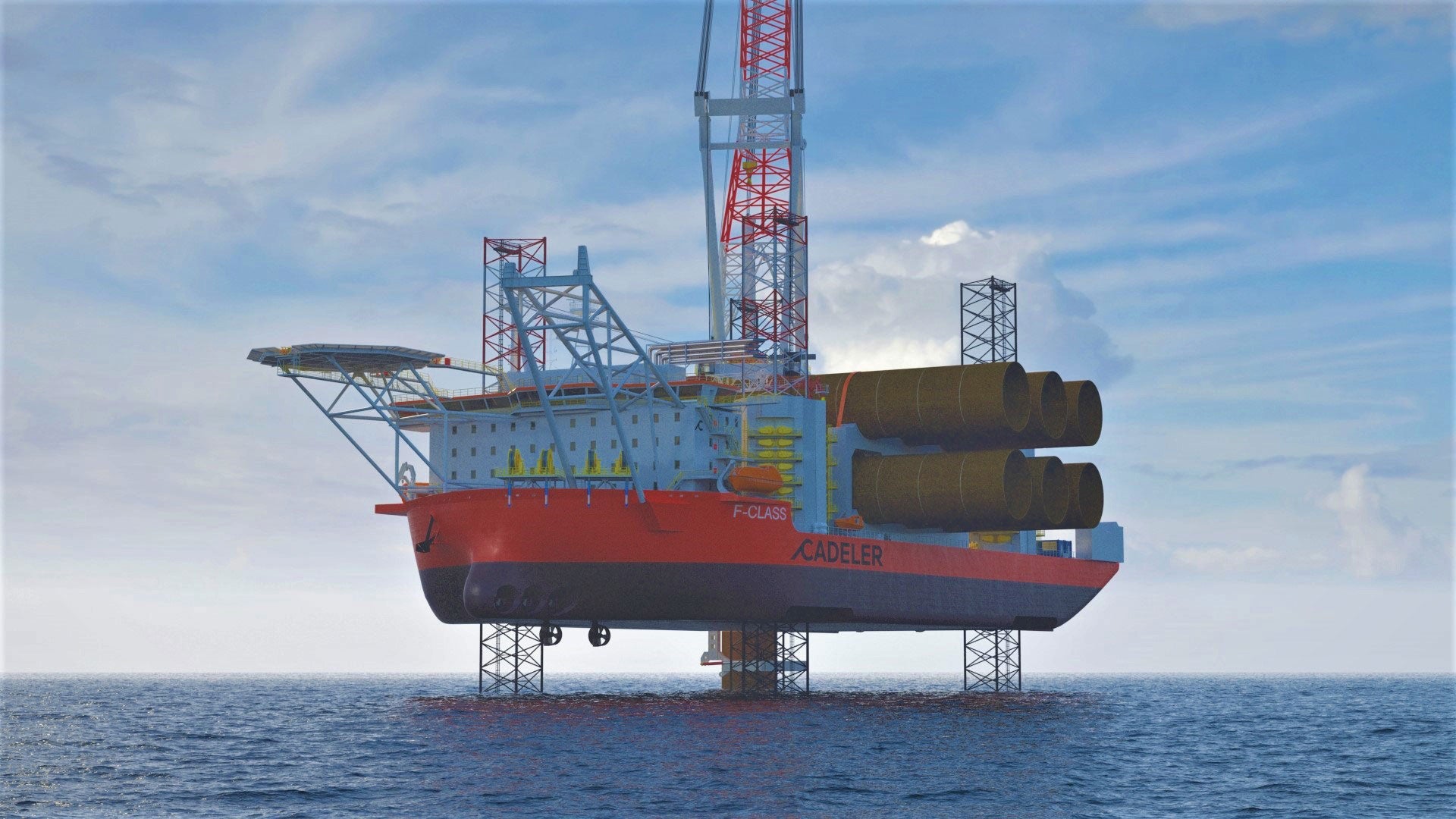 Render of Cadeler’s second F-class jack-up vessel offshore