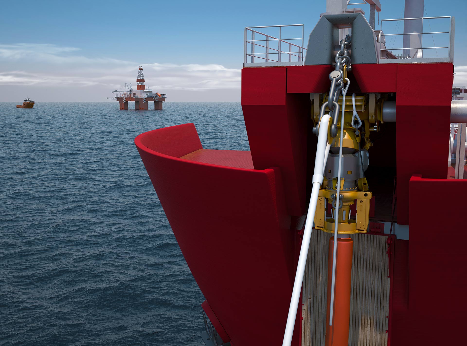 Render of a APL Bow Loading System at sea