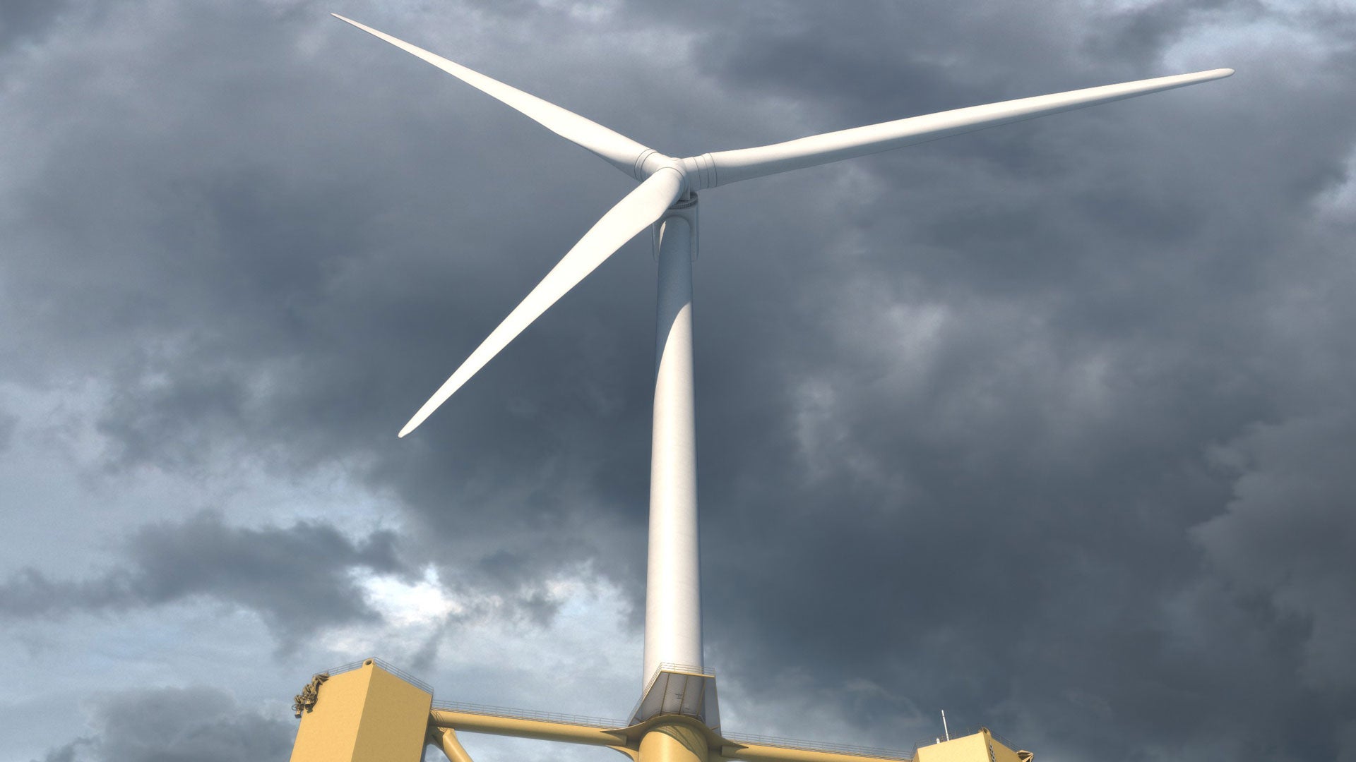 Sea level closeup of Tri-floater in windfarm 