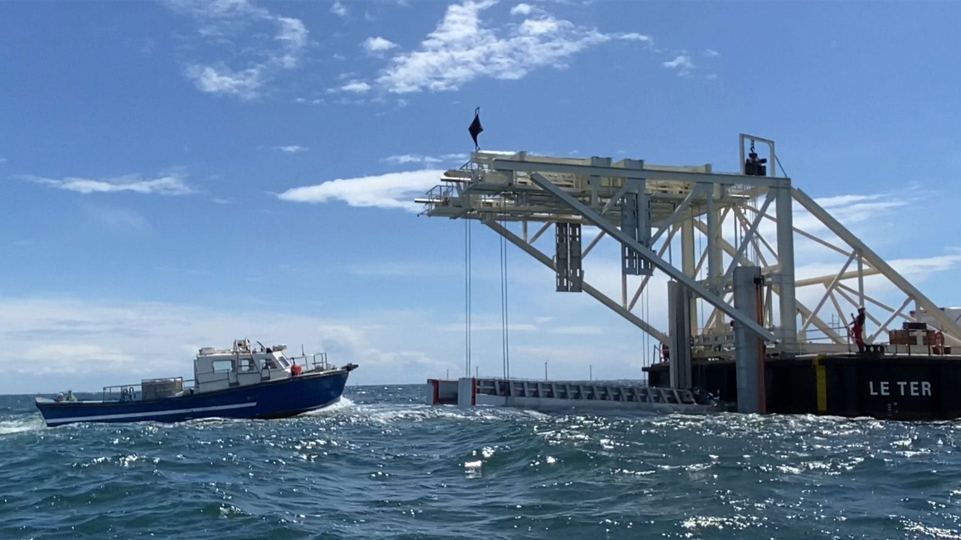 Boat approaching BLM's Launch and Recovery System (LARS)